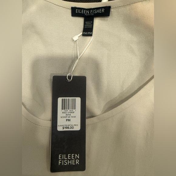 Eileen Fisher Silk Georgette Scoop Neck Tank In Bone Size PM $198 - Picture 3 of 5